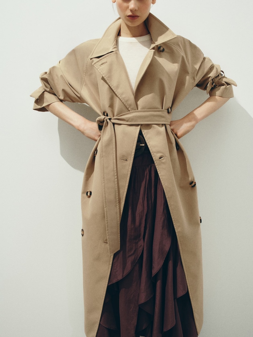 H&M Oversized Double Breasted Trench Coat Size M Tan